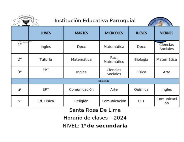 Horario Clases 1° Secundaria 2024 | PDF