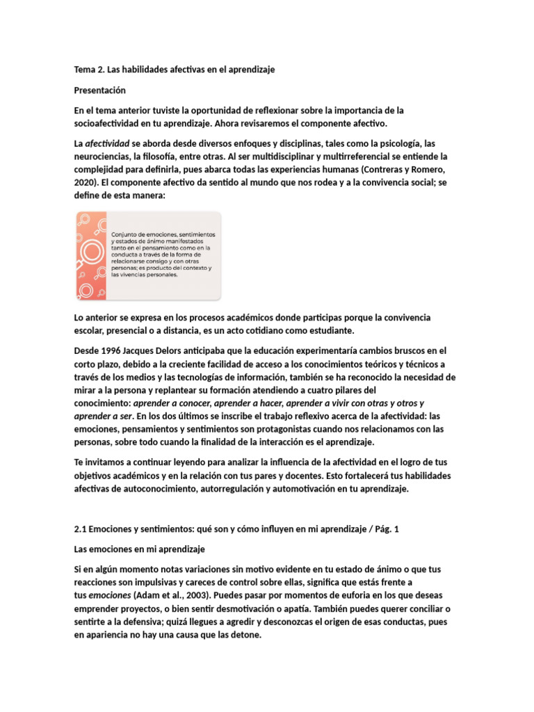 Habilidades Afectivas en el Aprendizaje | PDF | Las emociones ...