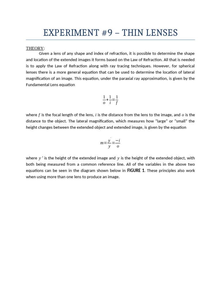 4c - 10a - Thin Lenses - Handout | PDF | Optics | Light