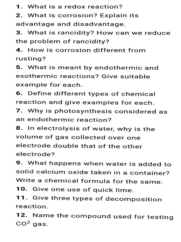 Chapter 1 Notes and Questions | PDF | Chemical Reactions | Redox