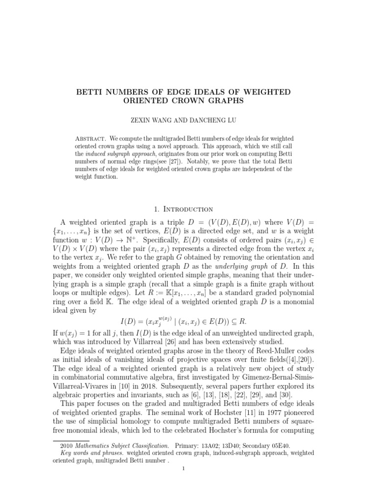 Betti Numbers of Weighted Crown Graphs | PDF | Vertex (Graph Theory ...