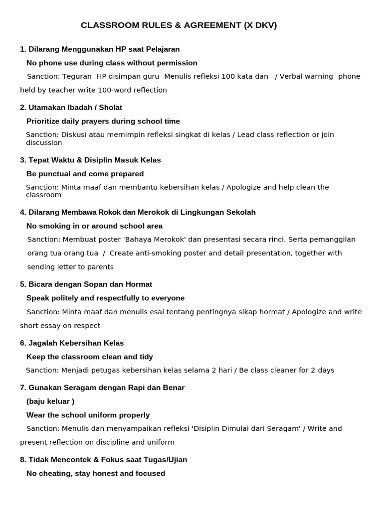Classroom Rules and Agreement SMK Safe | PDF | Chess Theory | Chess