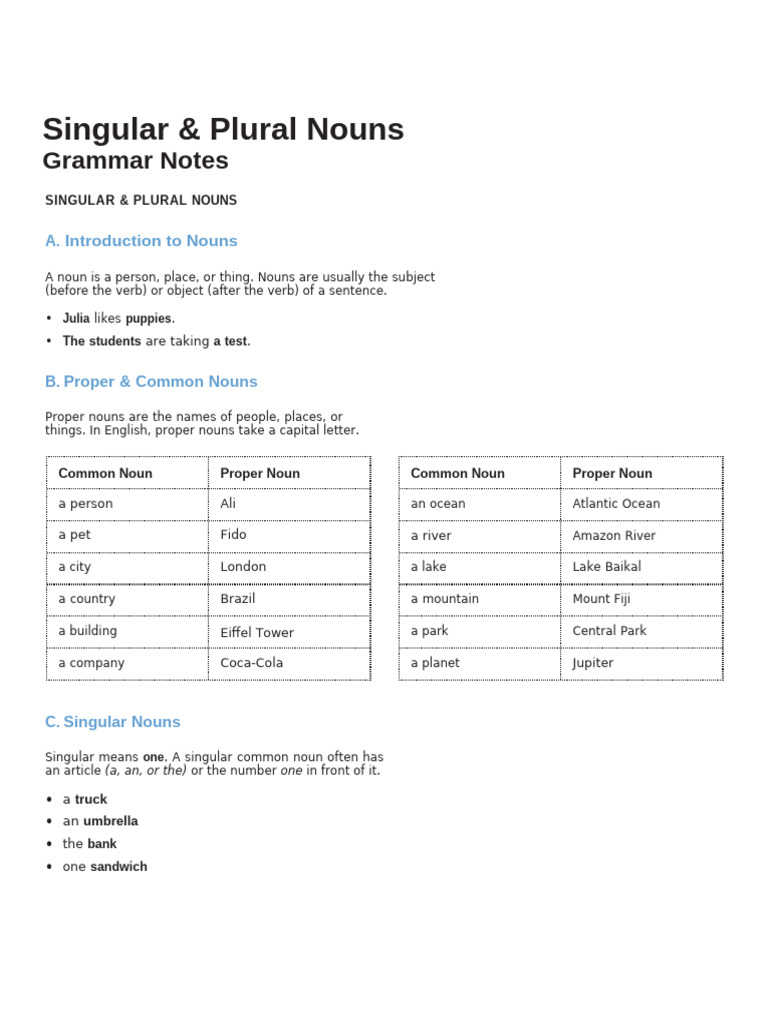 Singular and Plural Nouns Guide | PDF | Plural | Noun