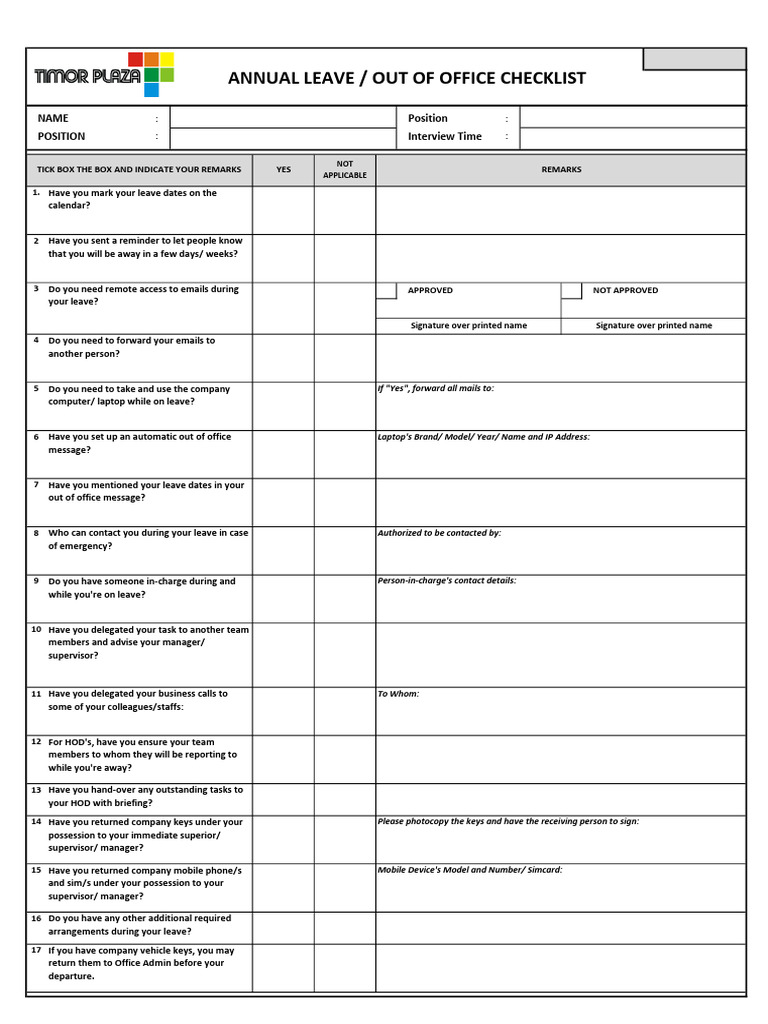 DDC - Out of Office Checklist Form | PDF | Cyberspace | Telecommunications