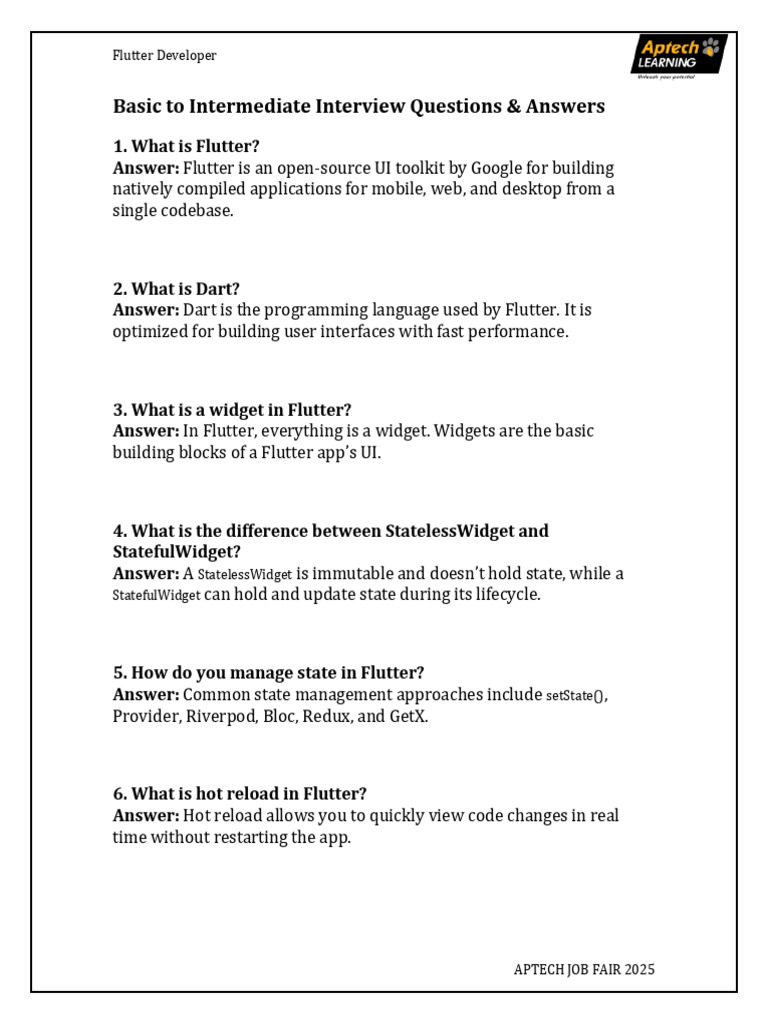 Flutter Developer Interview Q&A Guide | PDF | Software | Computer Science