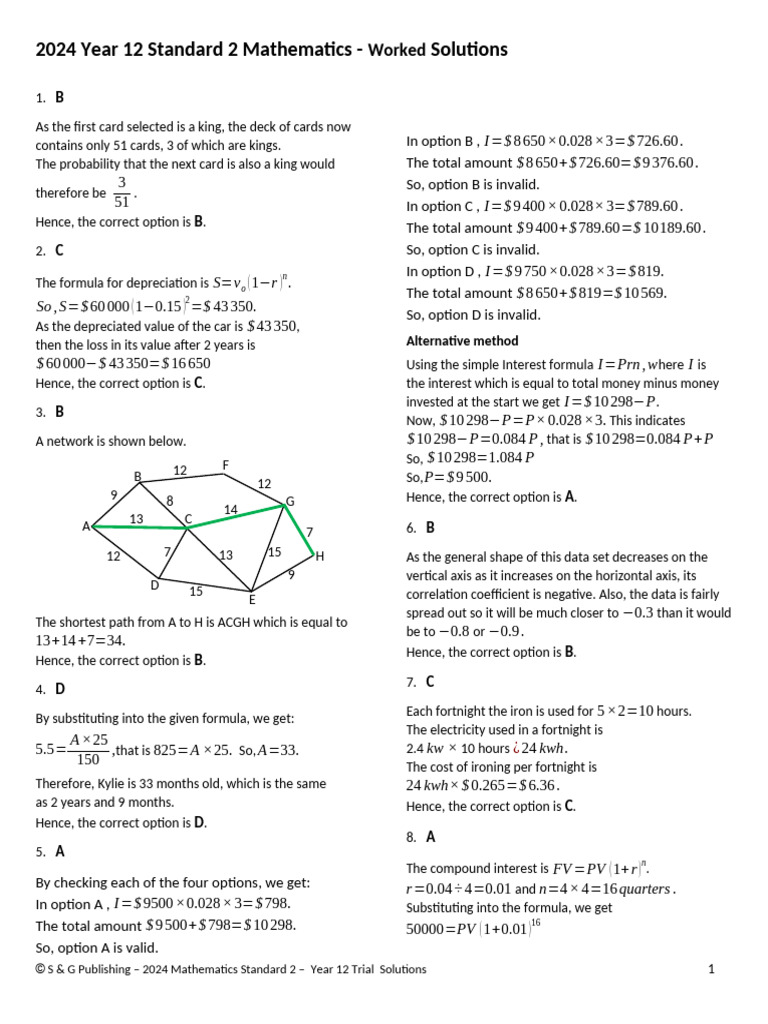 Year 12 Math Solutions Overview | PDF | Area | Interest