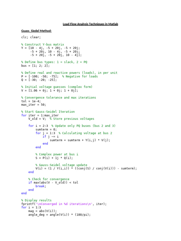 Load Flow Analysis Techniques in Matlab | PDF | Algorithms ...