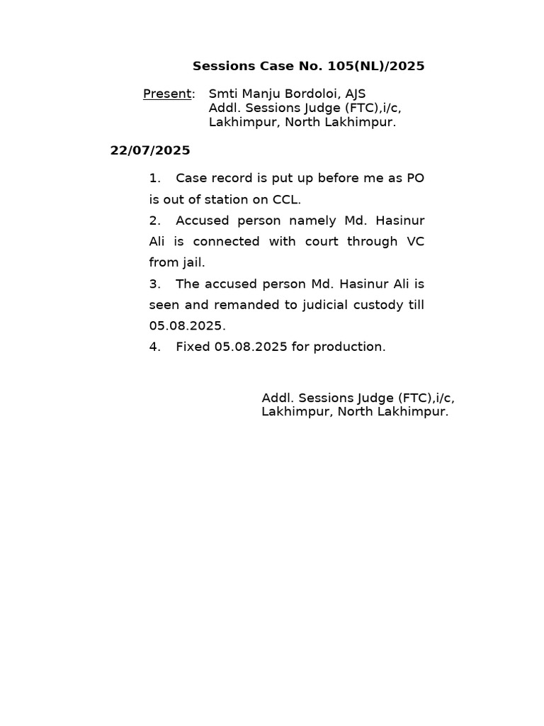 Sessions Case Update: Md. Hasinur Ali | PDF