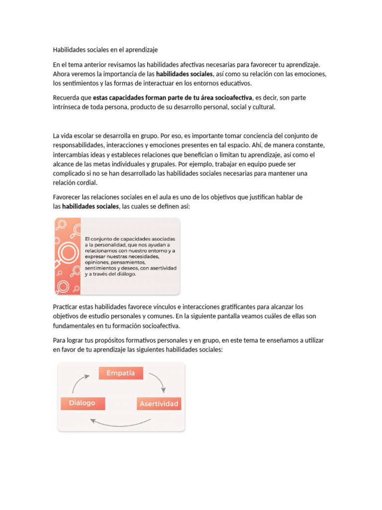 Habilidades sociales para el aprendizaje | PDF | Aprendizaje ...