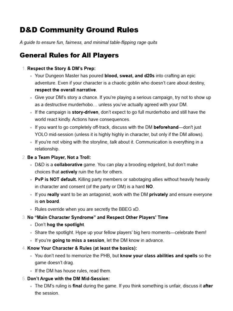 D&D Table Etiquette and Ground Rules | PDF | Dungeons & Dragons