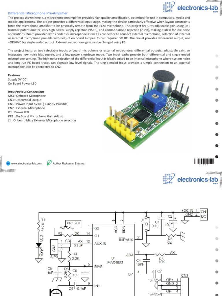 Differential Microphone Preamplifier Design | PDF | Microphone | Amplifier