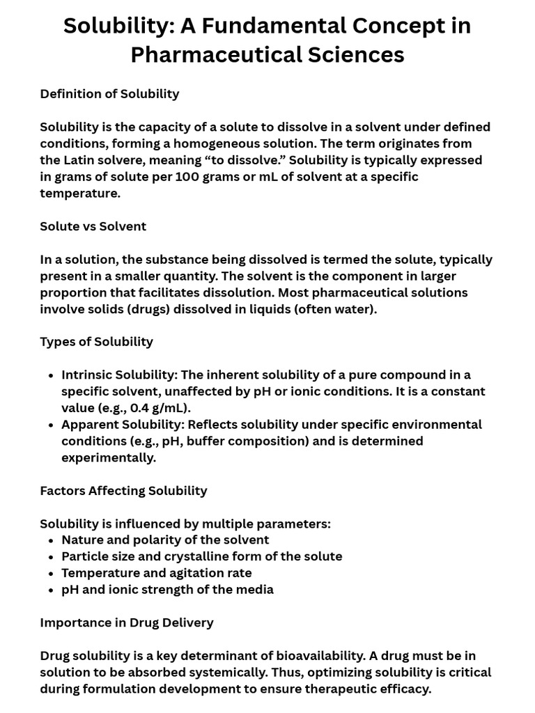 Solubility in Pharmaceutical Sciences | PDF | Solubility | Solvation
