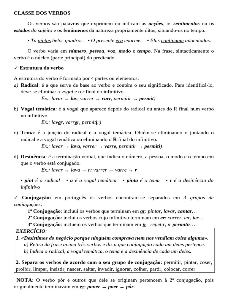 Estrutura e Classificação dos Verbos | PDF | Assunto (gramática ...