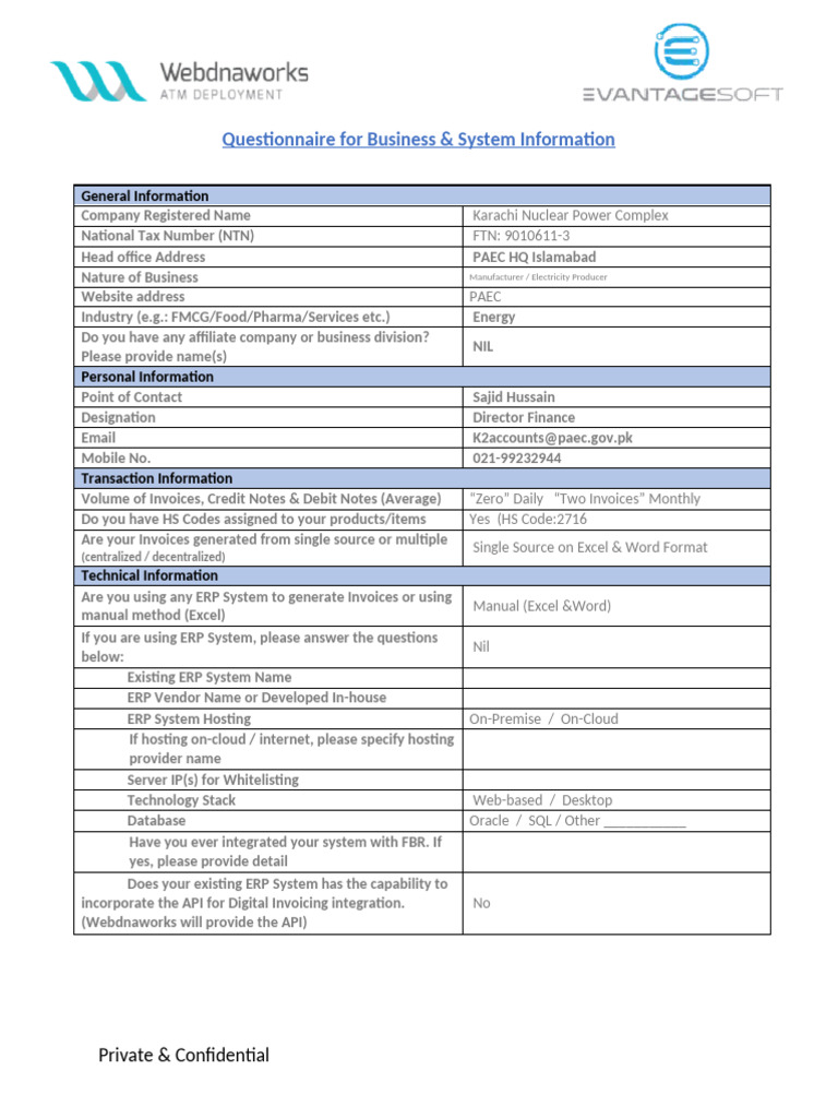 Business & System Information Questionnaire | PDF | Enterprise Resource ...