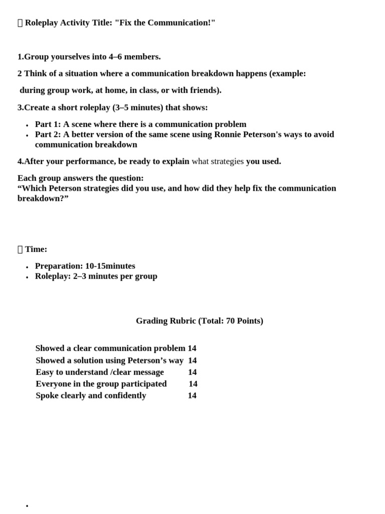 Roleplay Activity Title Oral Com | PDF