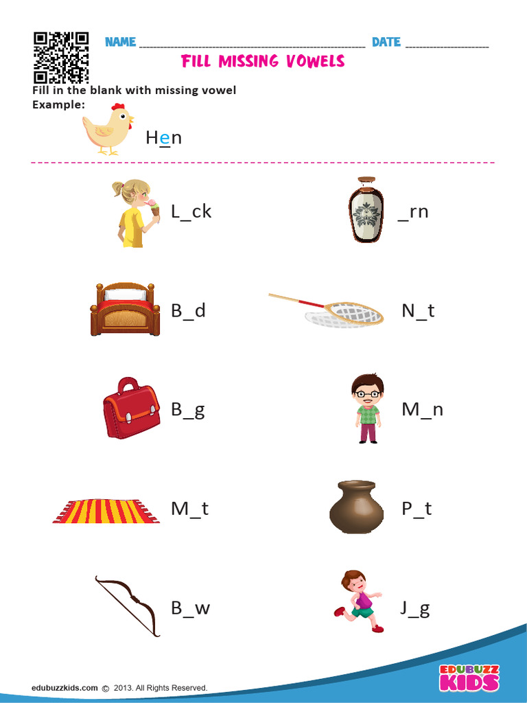 Fill in the Missing Vowels Worksheet | PDF