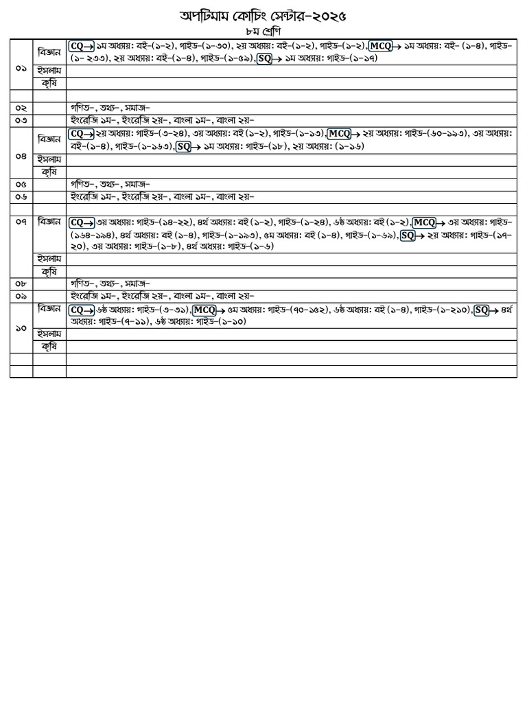 Class 8 Planner Half Year Exam 2025 | PDF