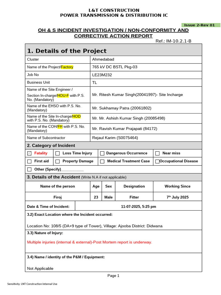IM-10.2.1-B OHS Incident Investigation and NC, CA Report 2 | PDF | Safety