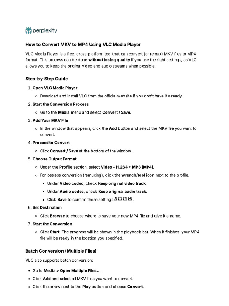 How To Convert MKV To MP4 Using VLC Media Player | PDF | Codec ...