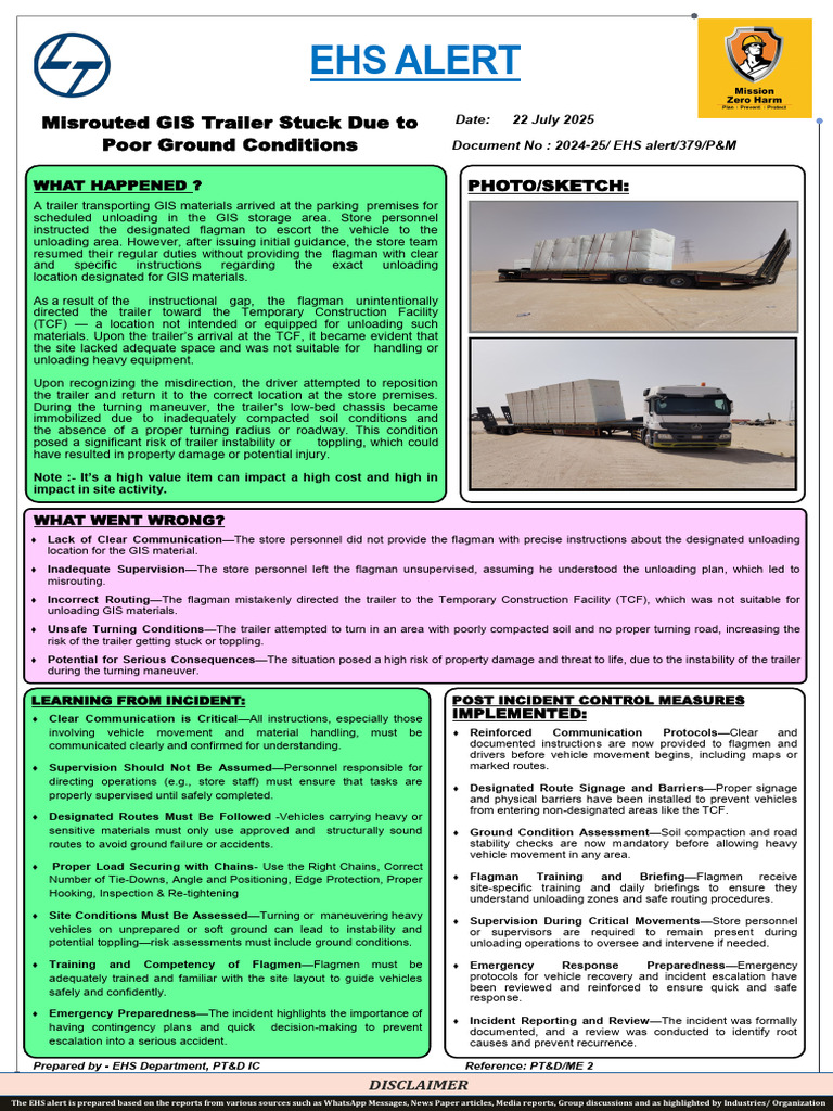 EHS Alert: GIS Trailer Incident Review | PDF | Emergency | Road