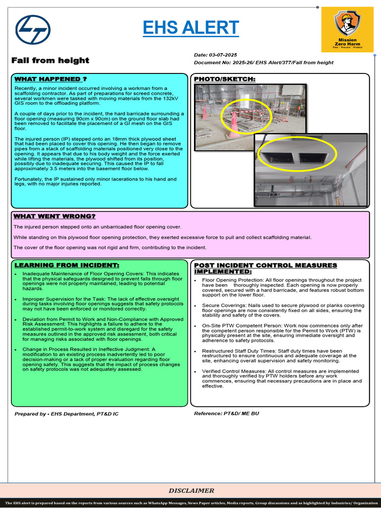 EHS Alert-377 (Fall From Height) | PDF | Safety