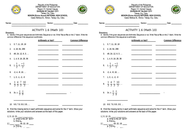 Identify Arithmetic Sequences in Math 10 | PDF | Chess | Chess Theory