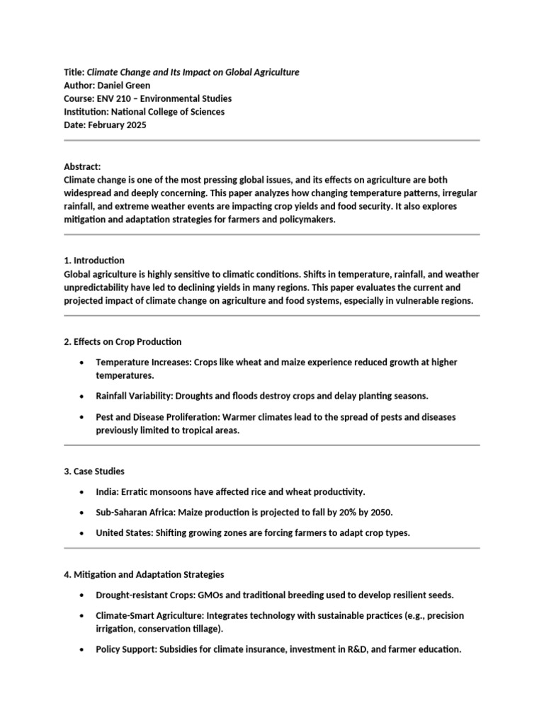 Climate Change's Impact on Agriculture | PDF | Agriculture | Climate Change