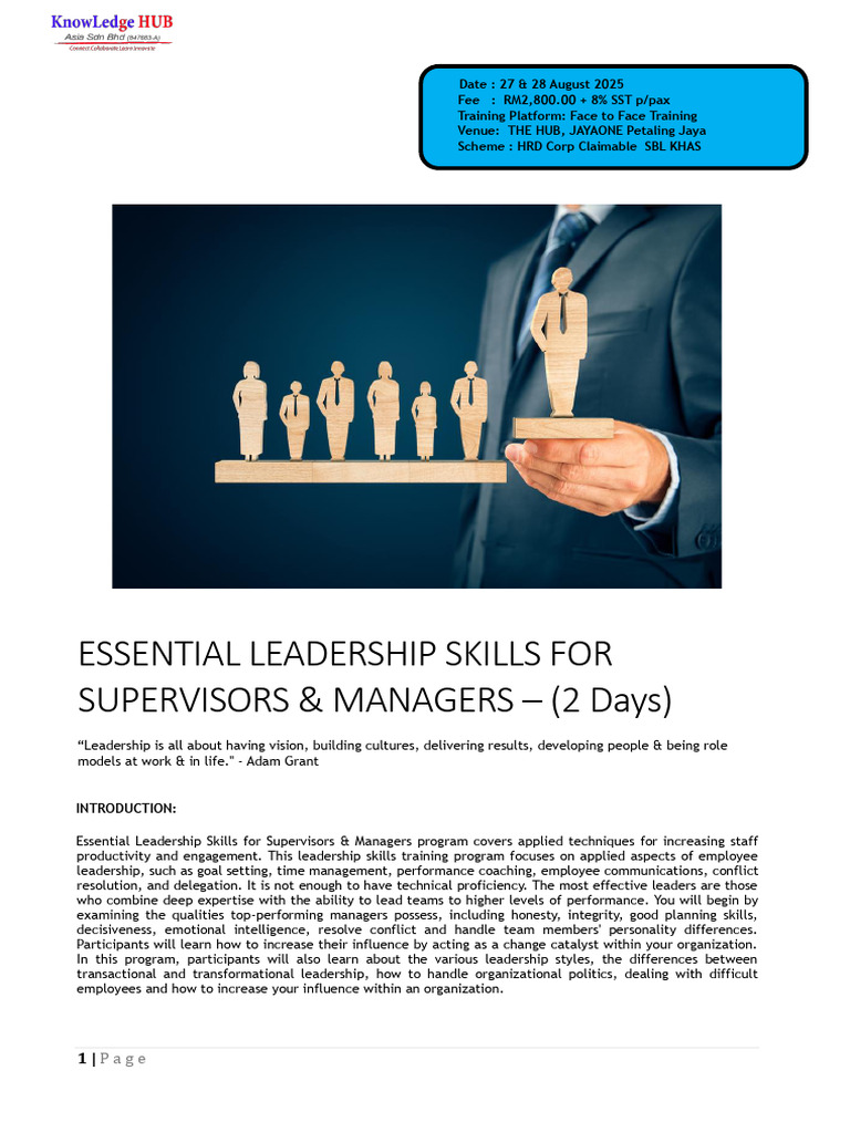 Essential Leadership Skills For Supervisors & Managers | PDF ...