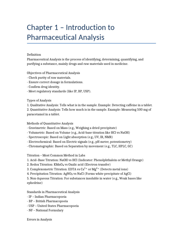 Chapter 1 Pharmaceutical Analysis | PDF