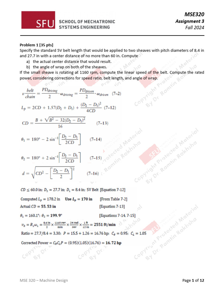 MSE320 Machine Design Assignment 3 | PDF | Belt (Mechanical) | Machines