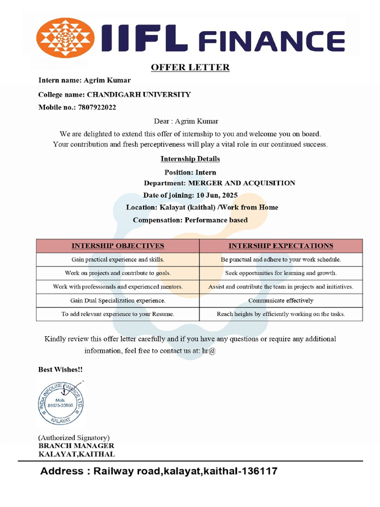 Final Offer Letter | PDF