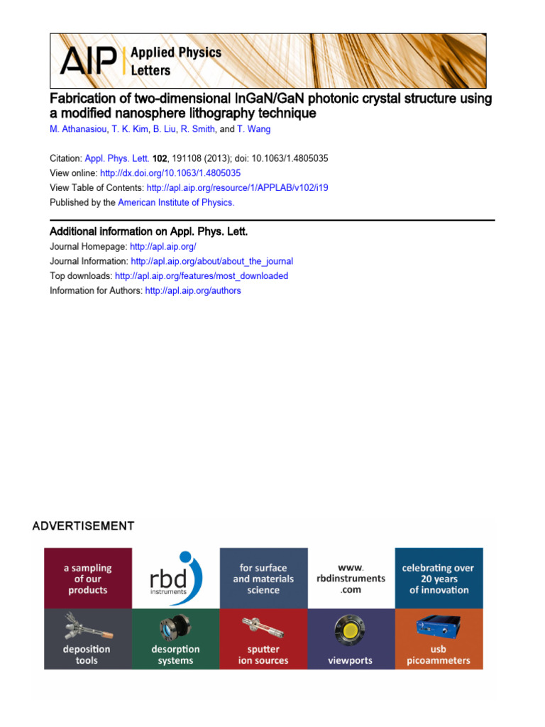 2D InGaN/GaN Photonic Crystal Fabrication | PDF | Light Emitting Diode ...