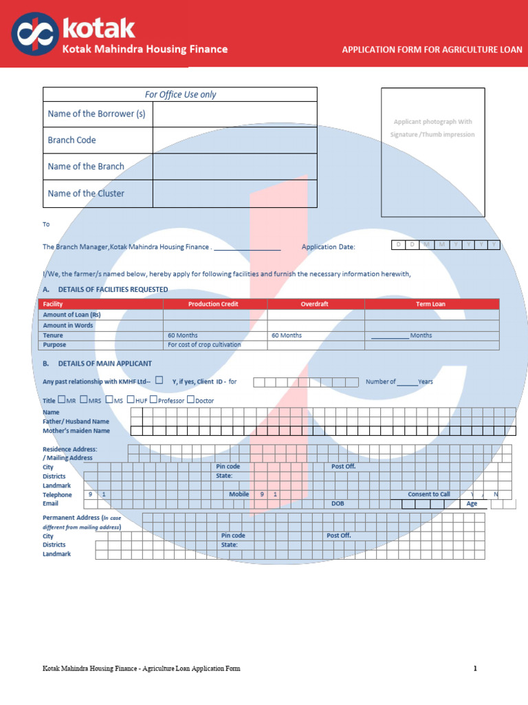 Agriculture Loan Application Form | PDF | Mortgages | Banks