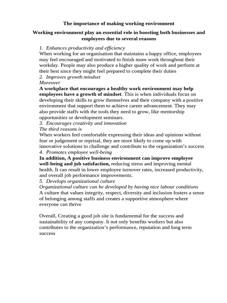 1.2 The Importance of Making Working Environment | PDF