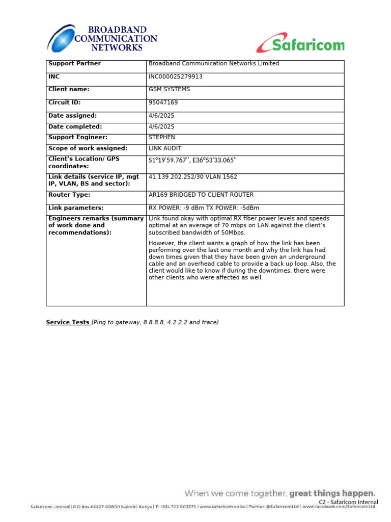 GSM Systems Link Audit Report | PDF