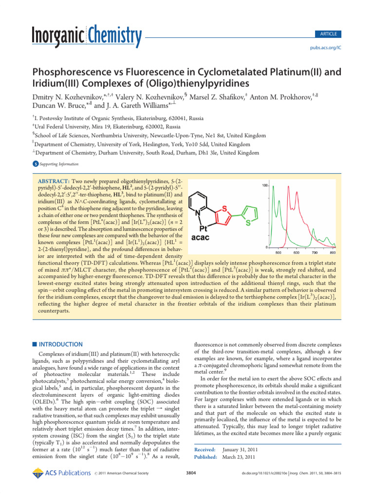 Phosphorescence in Platinum and Iridium Complexes | PDF | Absorption ...