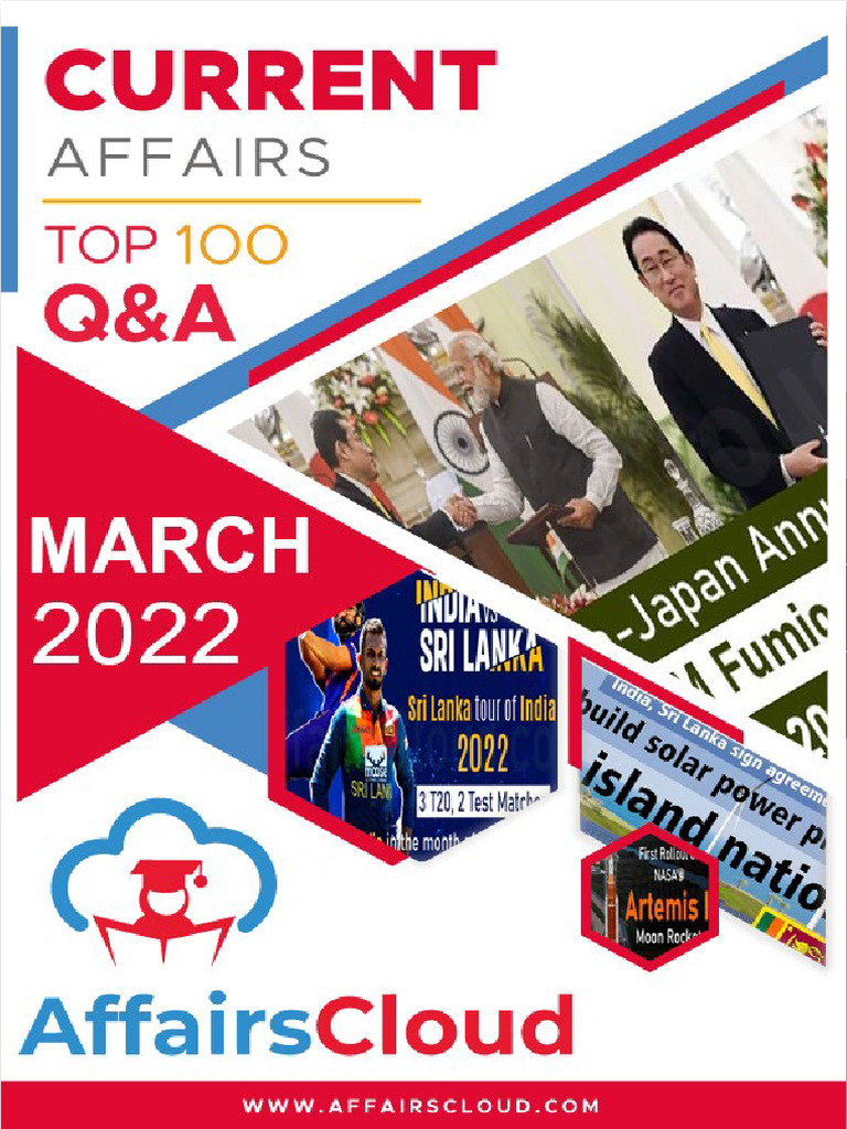 Current Affairs Q&A PDF Top 100 March 2022 by AffairsCloud New 1 | PDF