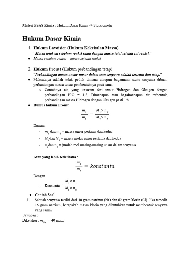 Hukum Dasar Kimia dan Stoikiometri | PDF