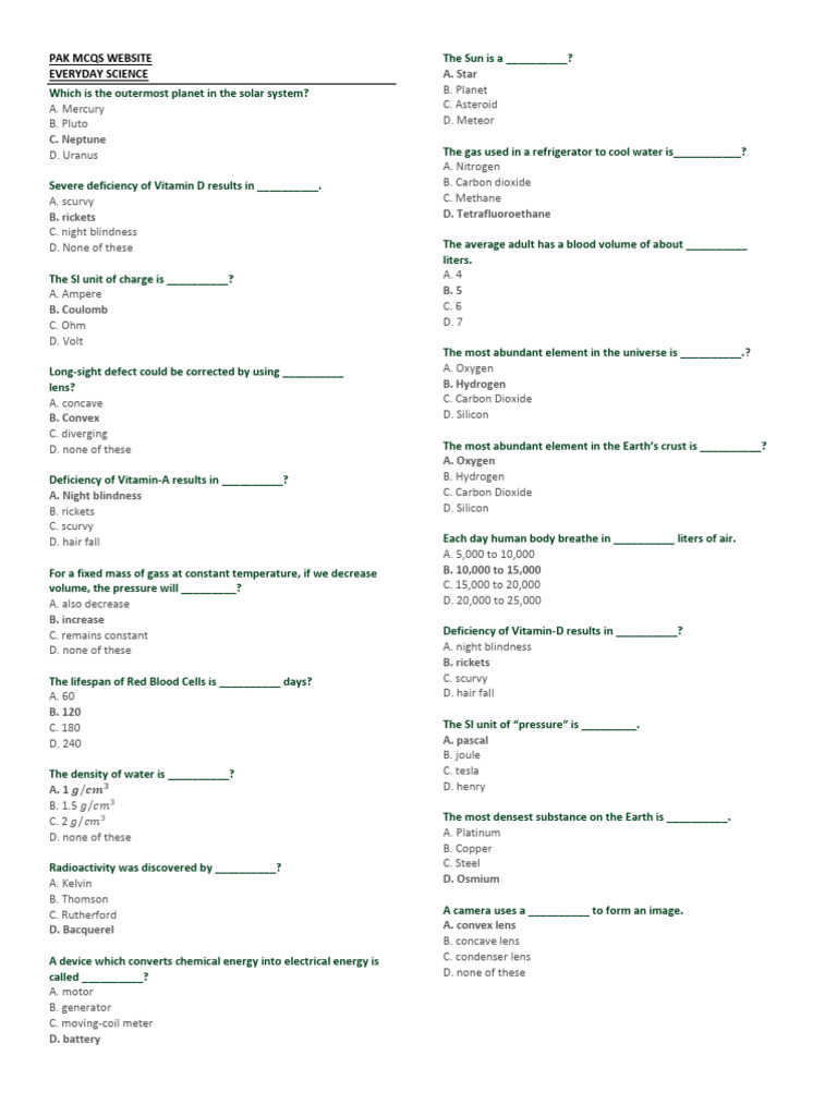 Matric Class Science Mcqs | PDF | Apsis | Planets