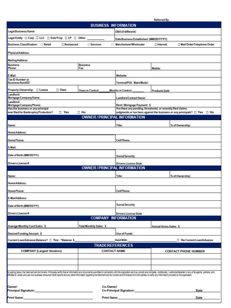 Business Credit Application Form | PDF | Debt | Credit