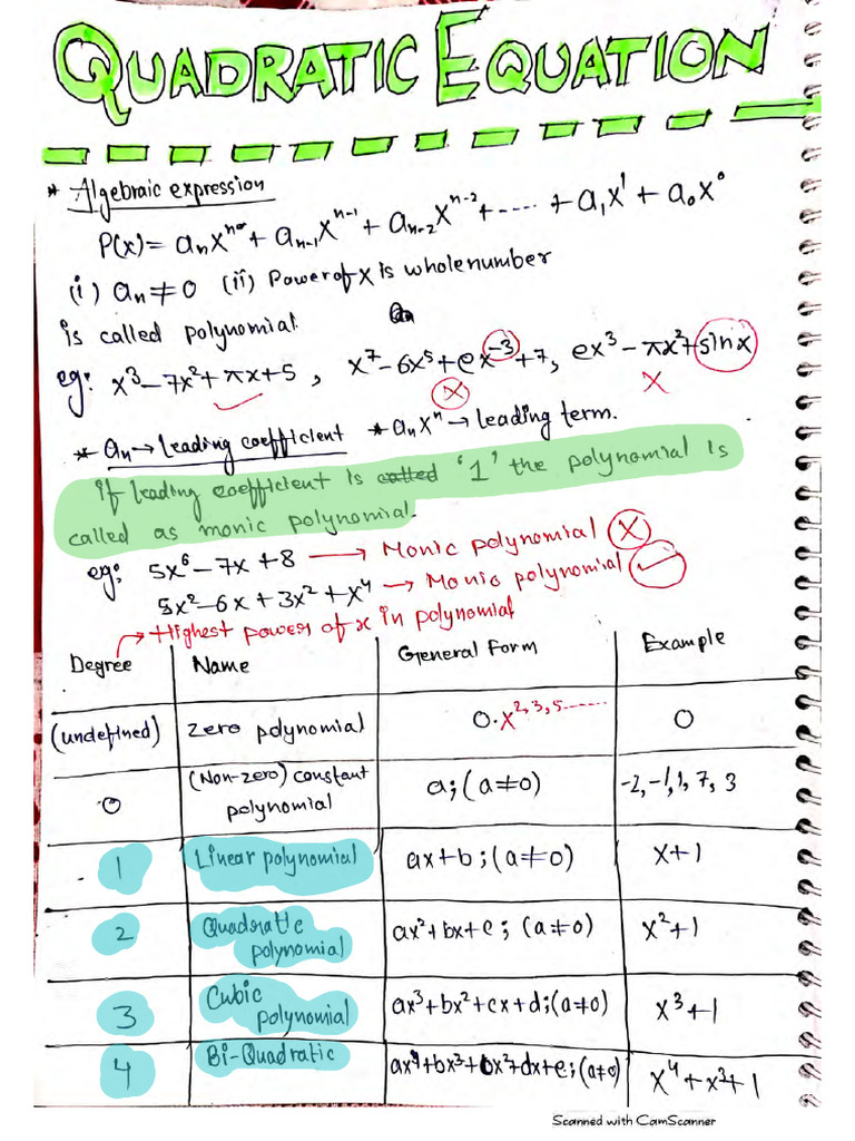 66d1b870a43548588ba3a84c - ## - Quadratic Equation Handwritten Notes | PDF