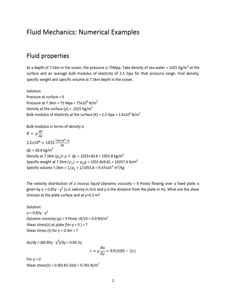 Fluid Mechanics Imp Numericals | PDF | Pressure | Buoyancy