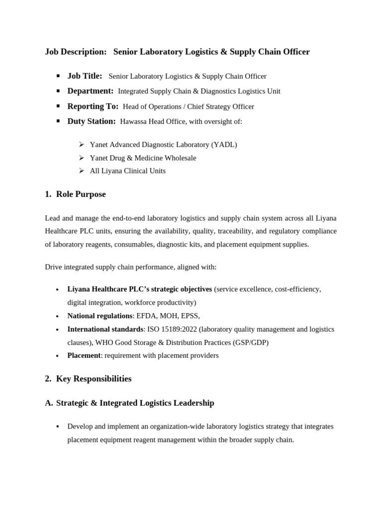 LHC Laboratory Logistic Officer JD | PDF | Logistics | Regulatory ...