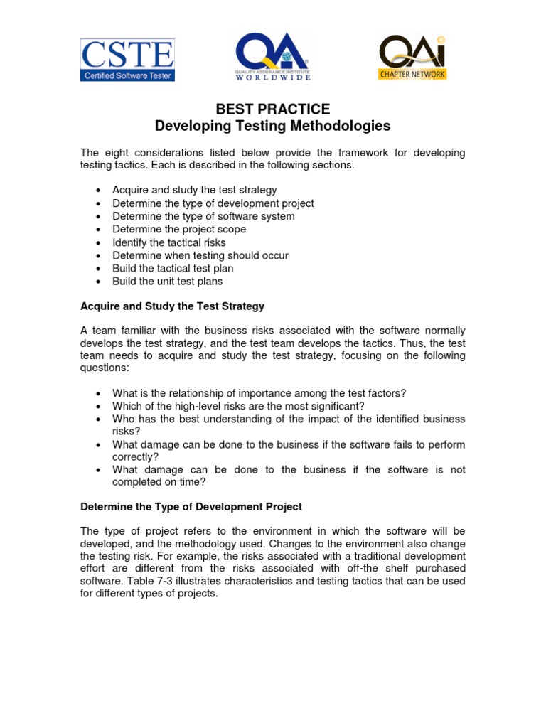Developing Testing Methodologies | PDF