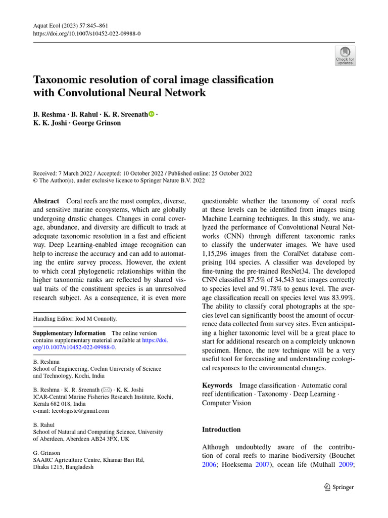 Coral Image Classification with CNNs | PDF | Taxonomy (Biology) | Species