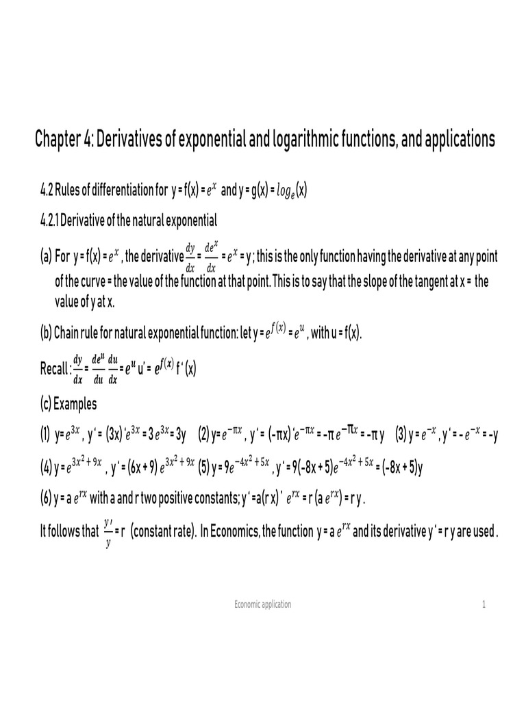Exponential and Logarithmic Derivatives | PDF | Derivative ...