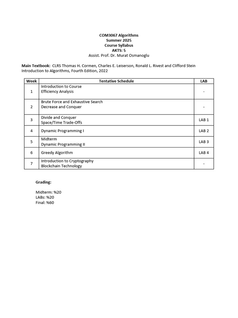 COM3067 Algorithms Course Syllabus | PDF