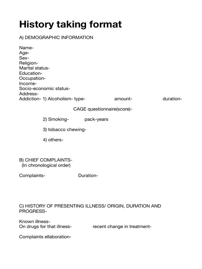 Comprehensive Patient History Format | PDF