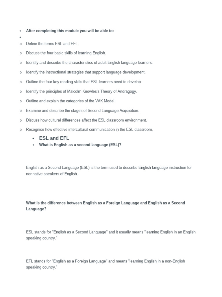 ESL and EFL: Strategies for Adult Learners | PDF | English As A Second ...