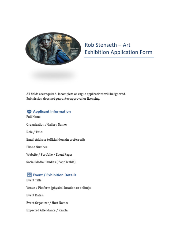 Rob Stenseth Exhibition Application Form v1.2 | PDF